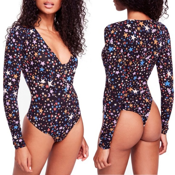 Free People Bodysuit Stars Thong Long Sleeve NWT - Picture 2 of 7